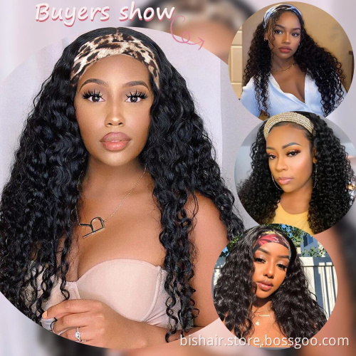 100% Human Hair Wig for Black Women Brazilian Virgin Human Hair Vendor Wigs Wholesale Deep Wave Headband Wig